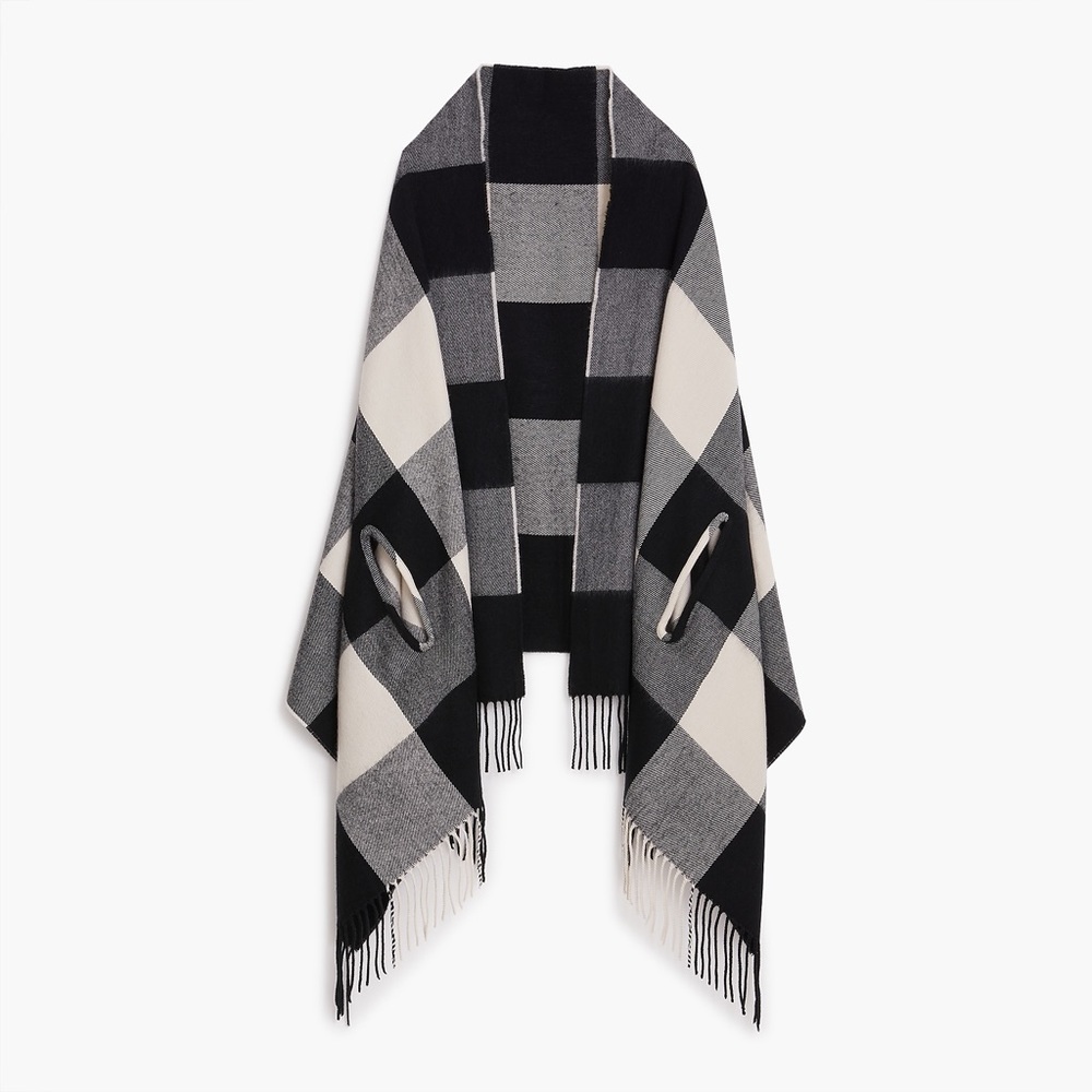 J. CREW BLACK PLAID SHAWL W/ ARM HOLES